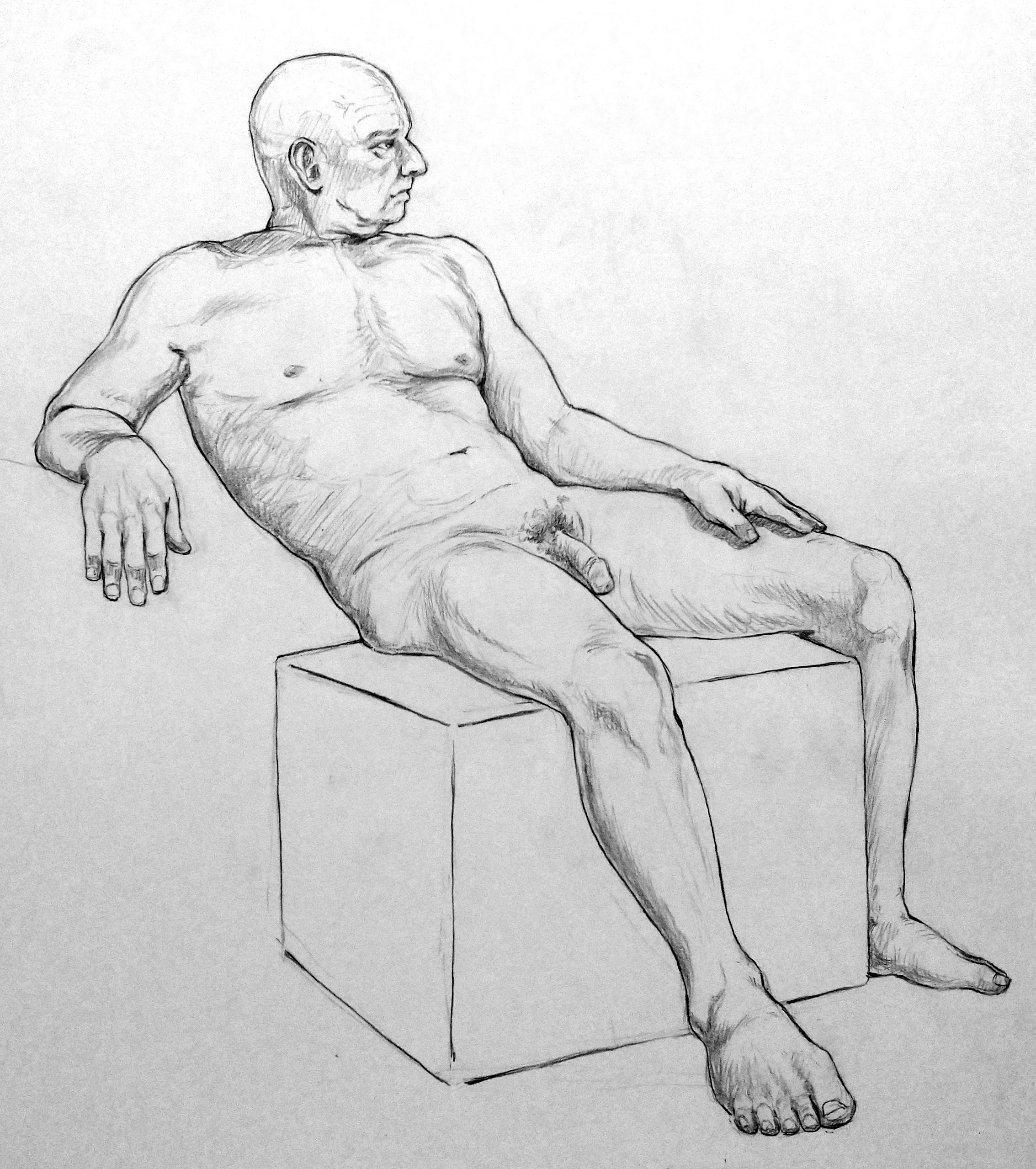 Man, leaning.